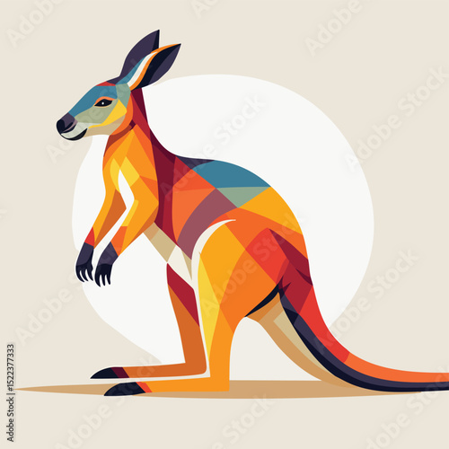 Kangaroo illustrated through prismatic light patterns and faceted symmetry in abstract style.