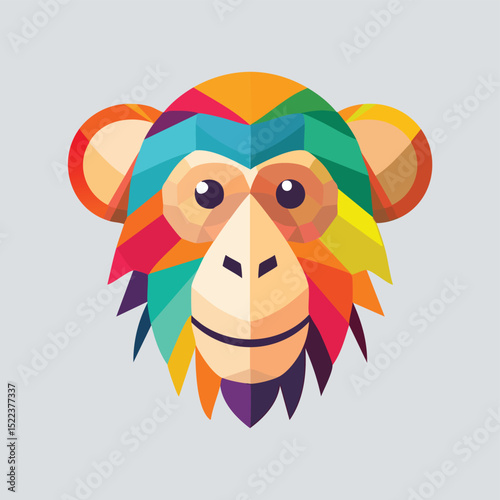 Monkey illustrated through prismatic light patterns and faceted symmetry in abstract style.