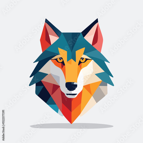 Wolf illustrated through prismatic light patterns and faceted symmetry in abstract style.