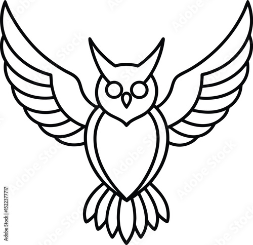 Majestic Owl in Flight Line Art Illustration of a Soaring Bird