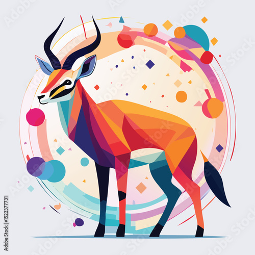 Antelope illustrated through prismatic light patterns and faceted symmetry in abstract style.