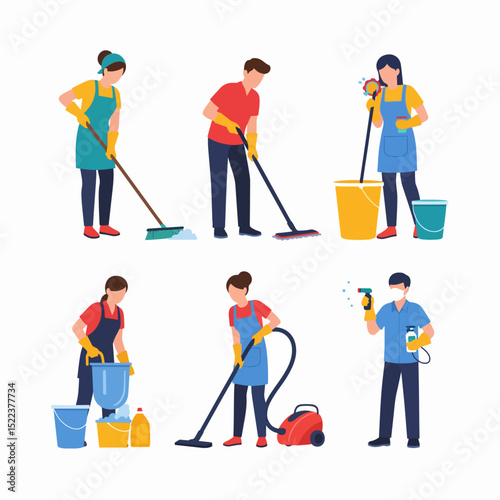 People cleaning doing housekeeping household chores