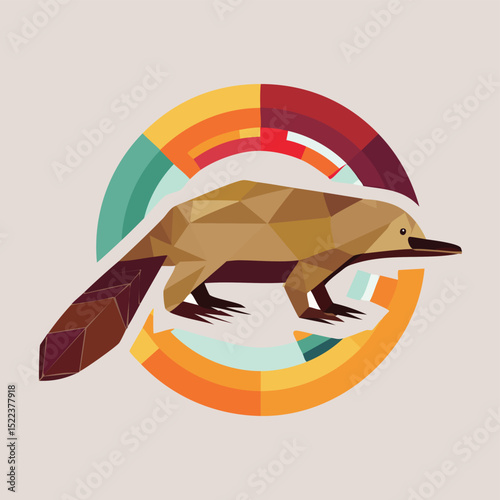 Platypus illustrated through prismatic light patterns and faceted symmetry in abstract style.