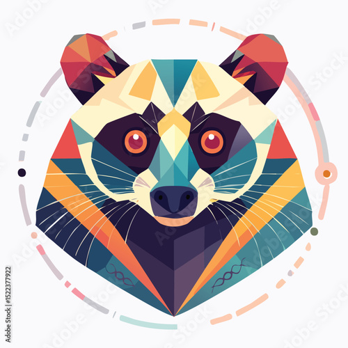 Civet illustrated through prismatic light patterns and faceted symmetry in abstract style.