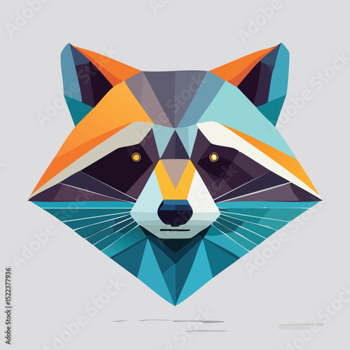 Raccoon illustrated through prismatic light patterns and faceted symmetry in abstract style.
