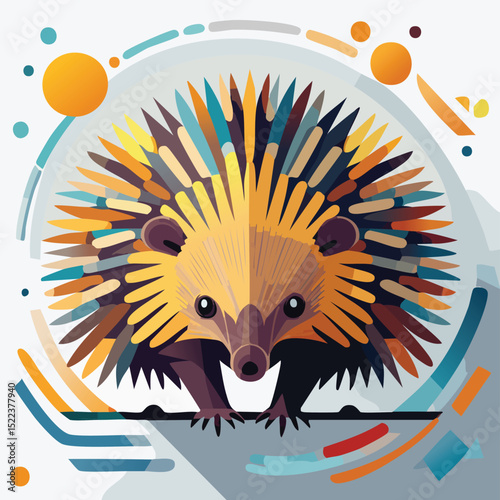Echidna illustrated through prismatic light patterns and faceted symmetry in abstract style.
