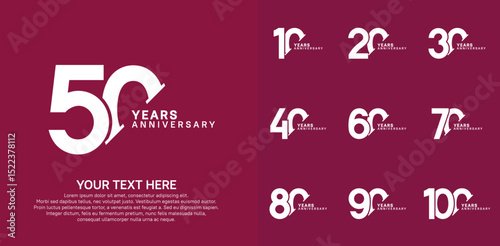 Anniversary logo set vector design, white color for celebration event
