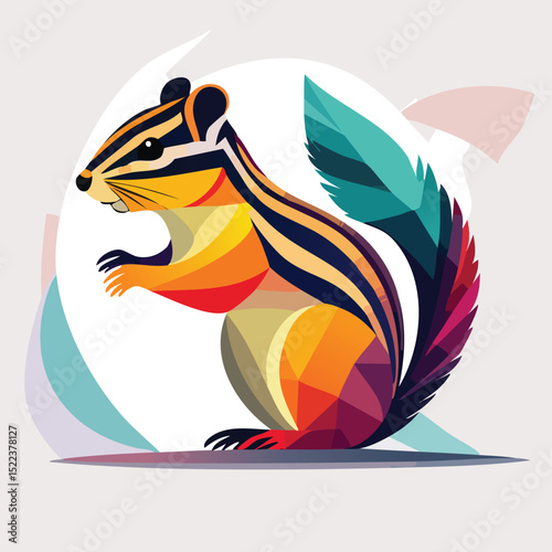Chipmunk illustrated through prismatic light patterns and faceted symmetry in abstract style.