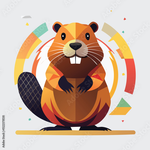 Beaver illustrated through prismatic light patterns and faceted symmetry in abstract style.