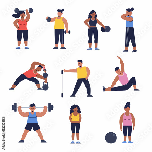 People exercising in gym with weights equipment