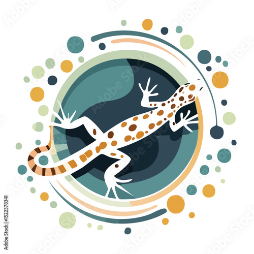 Leopard Gecko illustrated through prismatic light patterns and faceted symmetry in abstract style.