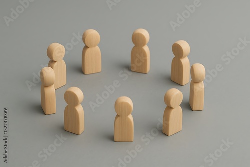 Wooden figurines arranged in a circle representing a group discussion