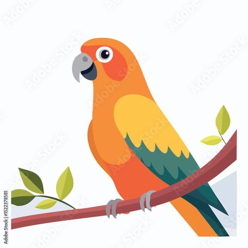 Sun Conure illustrated through prismatic light patterns and faceted symmetry in abstract style.