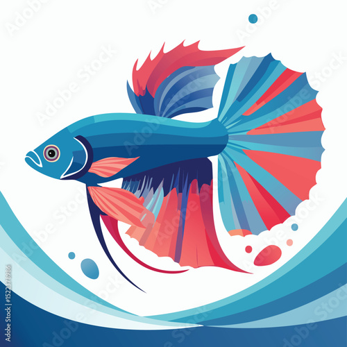 Betta Fish  illustrated through prismatic light patterns and faceted symmetry in abstract style.