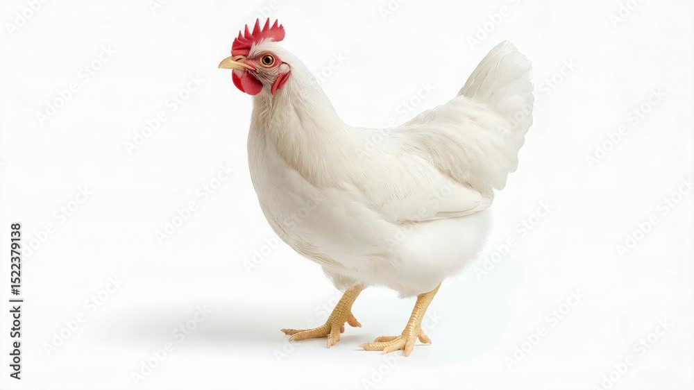 cute white chicken on white background 