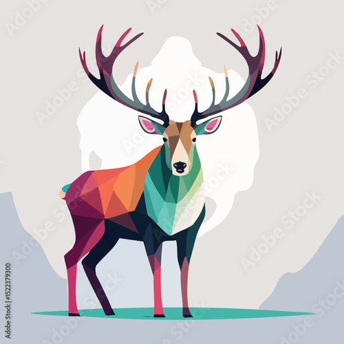 Caribou  illustrated through prismatic light patterns and faceted symmetry in abstract style.