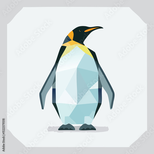 Emperor Penguin illustrated through prismatic light patterns and faceted symmetry in abstract style.
