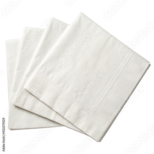 White paper napkins isolated on white background showcasing clean folds and soft paper texture
