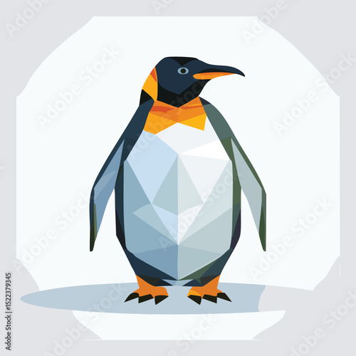 King Penguin illustrated through prismatic light patterns and faceted symmetry in abstract style.