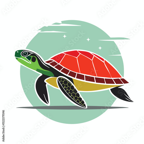 Red-Eared Slider illustrated through prismatic light patterns and faceted symmetry in abstract style.