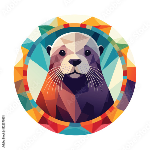 Bearded Seal illustrated through prismatic light patterns and faceted symmetry in abstract style.