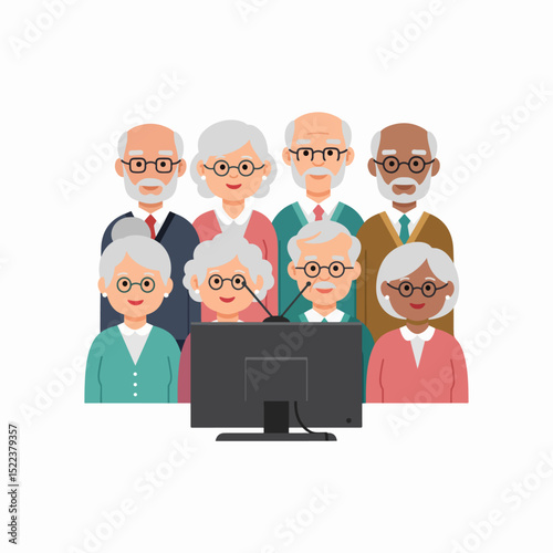 Seniors chatting online with computer video conference