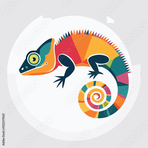 Chameleon  illustrated through prismatic light patterns and faceted symmetry in abstract style.