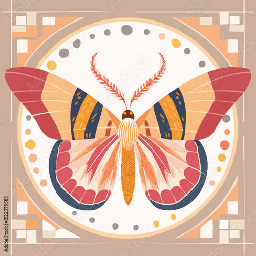 Silk Moth illustrated through prismatic light patterns and faceted symmetry in abstract style.