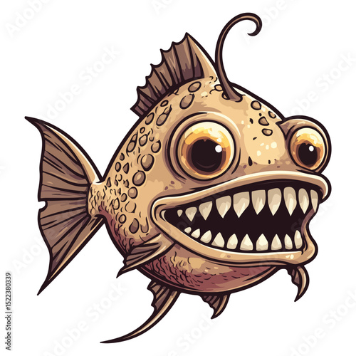 anglerfish, underwater animal, vector, transparent background, creature, lophiiformes, animal, scary, nature, icon, underwater, aquarium