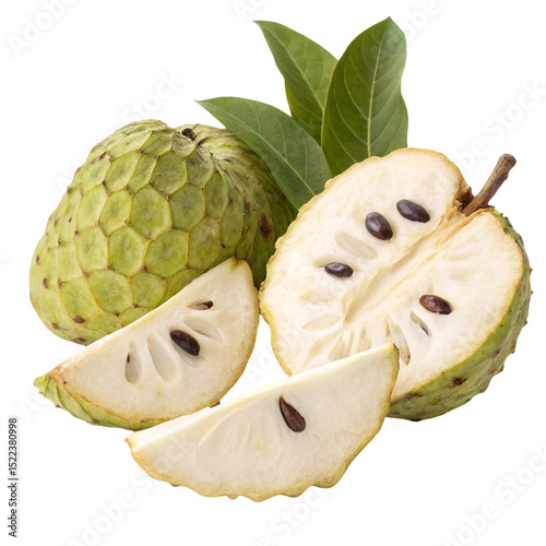 Cut Custard Apples Isolated on White Background
 photo