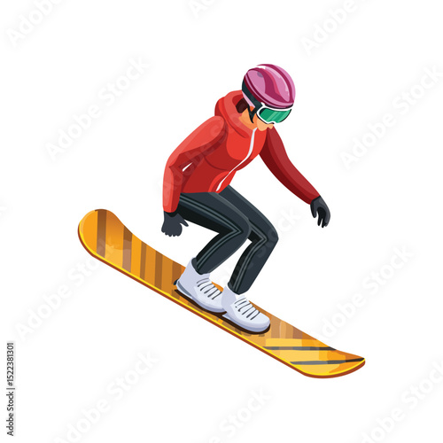 snowboarding technical isometric vector drawing with defined edges and modern simplicity.