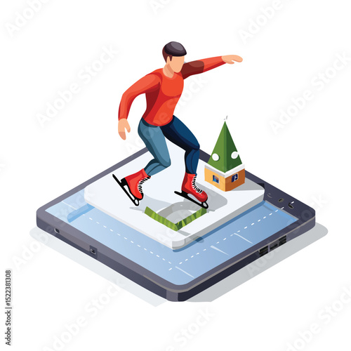 skating technical isometric vector drawing with defined edges and modern simplicity.