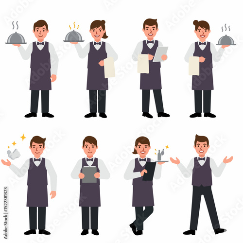 Servers catering staff restaurant worker set
