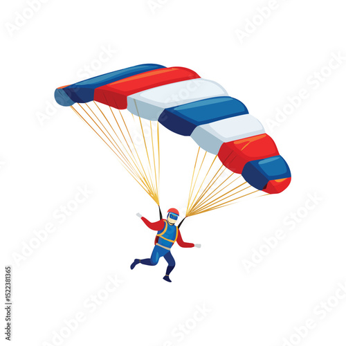 skydiving technical isometric vector drawing with defined edges and modern simplicity.