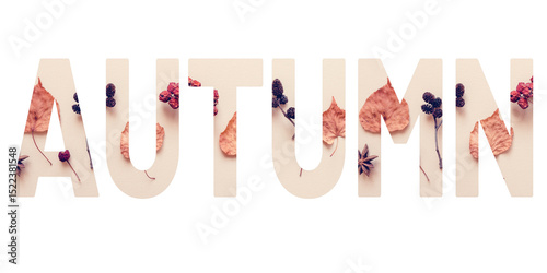 Autumn concept banner with creative text cutout effect and dried leaves elements