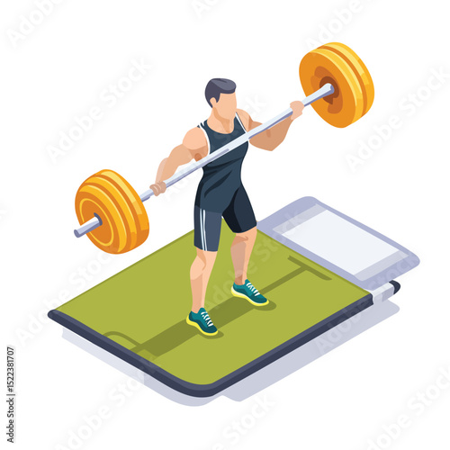 weightlifting technical isometric vector drawing with defined edges and modern simplicity.