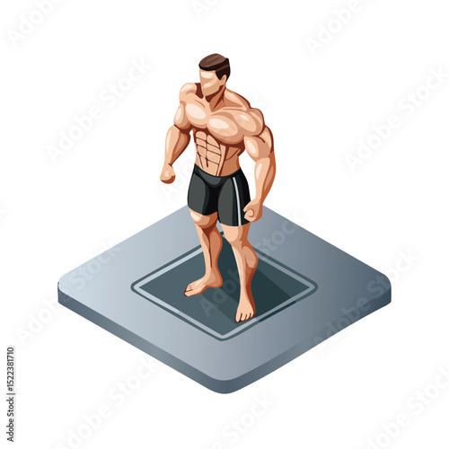 bodybuilding technical isometric vector drawing with defined edges and modern simplicity.