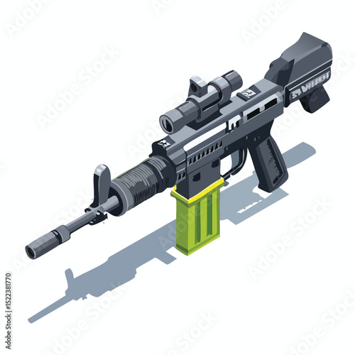 airsoft technical isometric vector drawing with defined edges and modern simplicity.