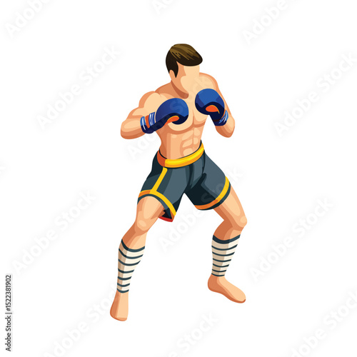 muay thai technical isometric vector drawing with defined edges and modern simplicity.