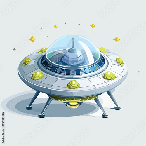 UFO technical isometric vector drawing with defined edges and modern simplicity.