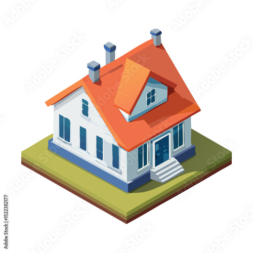 cottage technical isometric vector drawing with defined edges and modern simplicity.