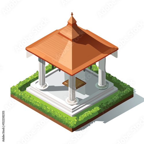 pavilion technical isometric vector drawing with defined edges and modern simplicity.