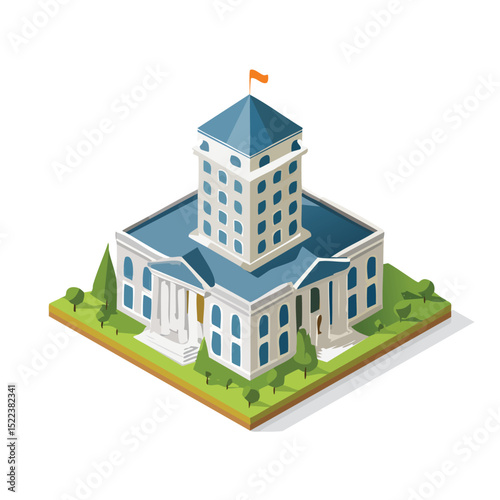 palace technical isometric vector drawing with defined edges and modern simplicity.