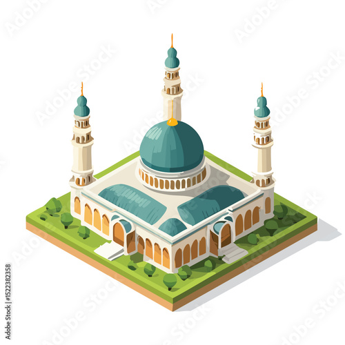mosque technical isometric vector drawing with defined edges and modern simplicity.