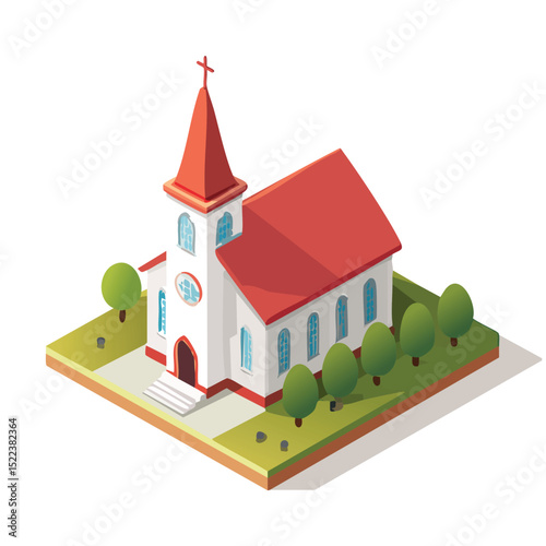 church technical isometric vector drawing with defined edges and modern simplicity.
