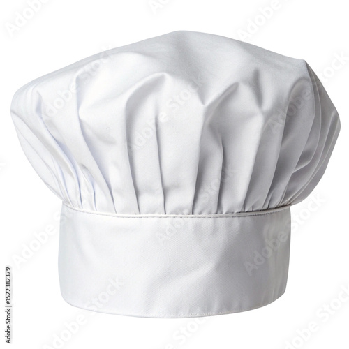 White chef hat standing tall and isolated on a white background for culinary professional visuals
 photo