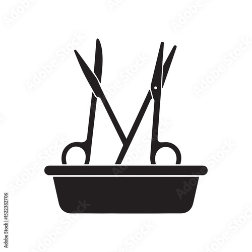 Two pairs of scissors in a black rectangular tray