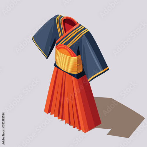 kimono technical isometric vector drawing with defined edges and modern simplicity.