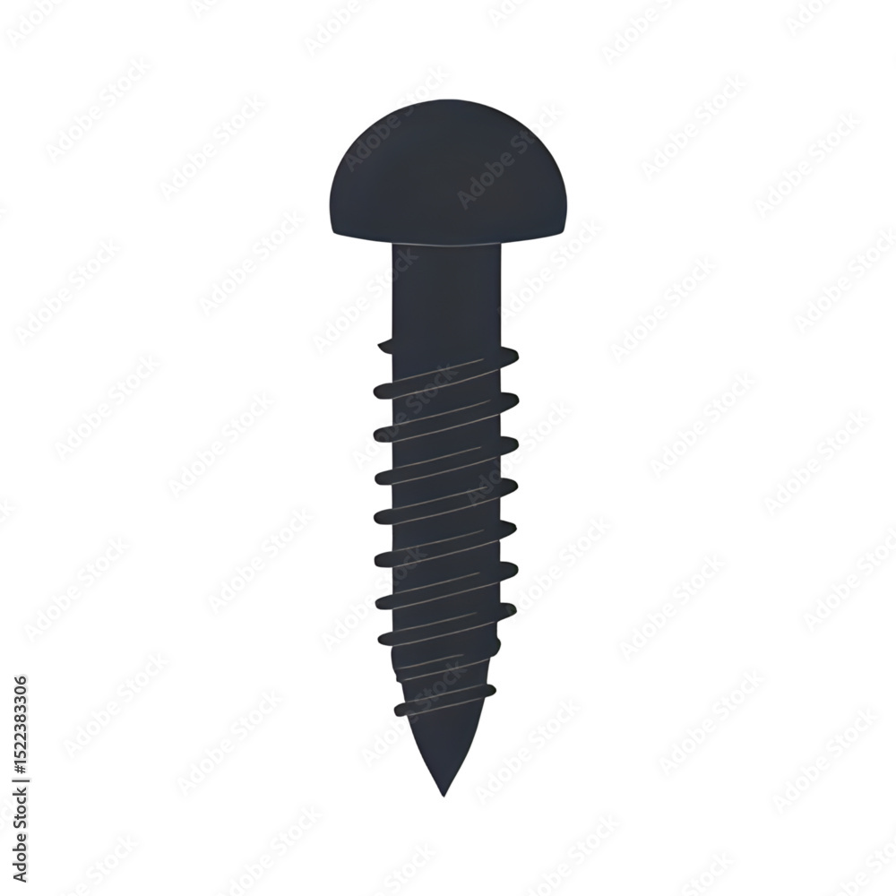 Dark Gray or Black Screw with Domed Head and Pointed Tip on White Background Dark Gray or Black Screw with Domed Head and Pointed Tip on White Background