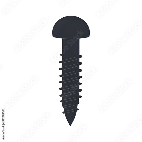 Dark Gray or Black Screw with Domed Head and Pointed Tip on White Background